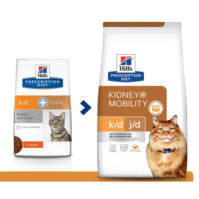 Hill's Prescription Diet k/d, Mobility Kidney, Joint Care для кошек, с курицей, 2 кг