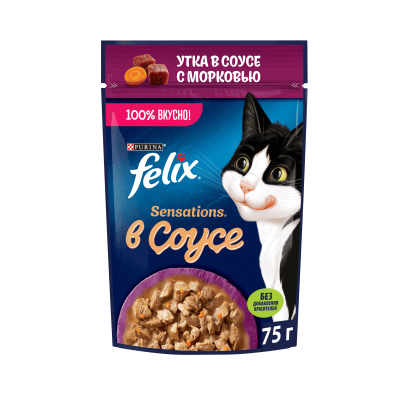 Влажный корм FELIX® Sensations для взрослых кошек, с уткой в соусе с морковью, 75 г