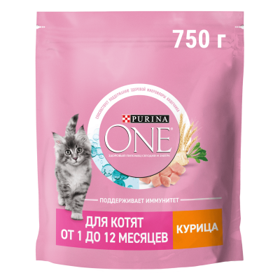 Сухой корм PURINA ONE® полнорационный для котят от 1 до 12 месяцев, с высоким содержанием курицы, 750 г