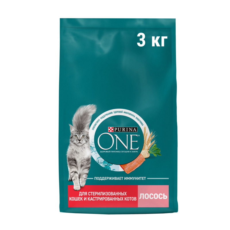 Сухой корм Purina ONE® полнорационный для стерилизованных кошек и кастрированных котов, с высоким содержанием лосося, 3 кг