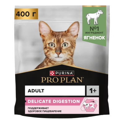 Сухой корм PRO PLAN® DELICATE DIGESTION для взрослых кошек с чувствительным пищеварением, с высоким содержанием ягненка, 400 г