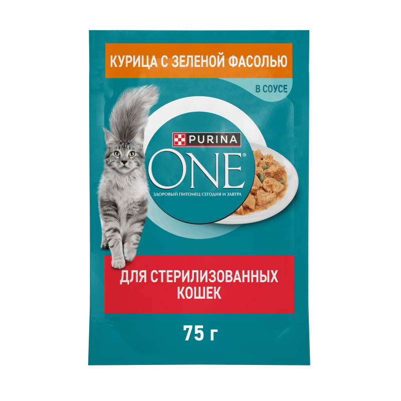 Влажный корм Purina ONE® для стерилизованных кошек, с курицей и зеленой фасолью, Пауч, 75 г