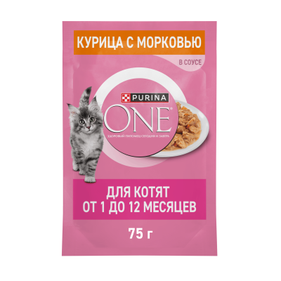 Влажный корм Purina ONE® для котят, с курицей и морковью, Пауч, 75 г
