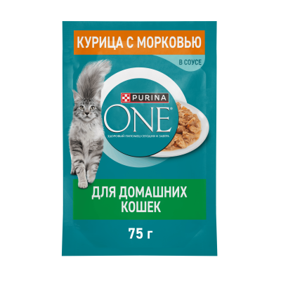 Влажный корм Purina ONE® для домашних кошек, с курицей и морковью, Пауч, 75 г
