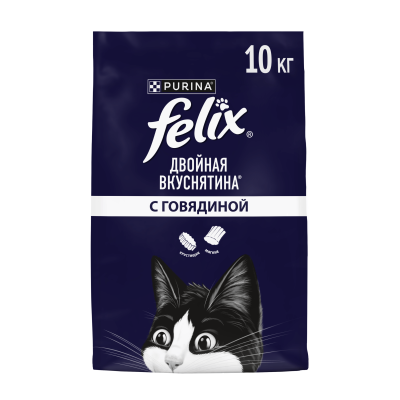 Сухой корм FELIX® Двойная Вкуснятина® для взрослых кошек, с говядиной, 10 кг