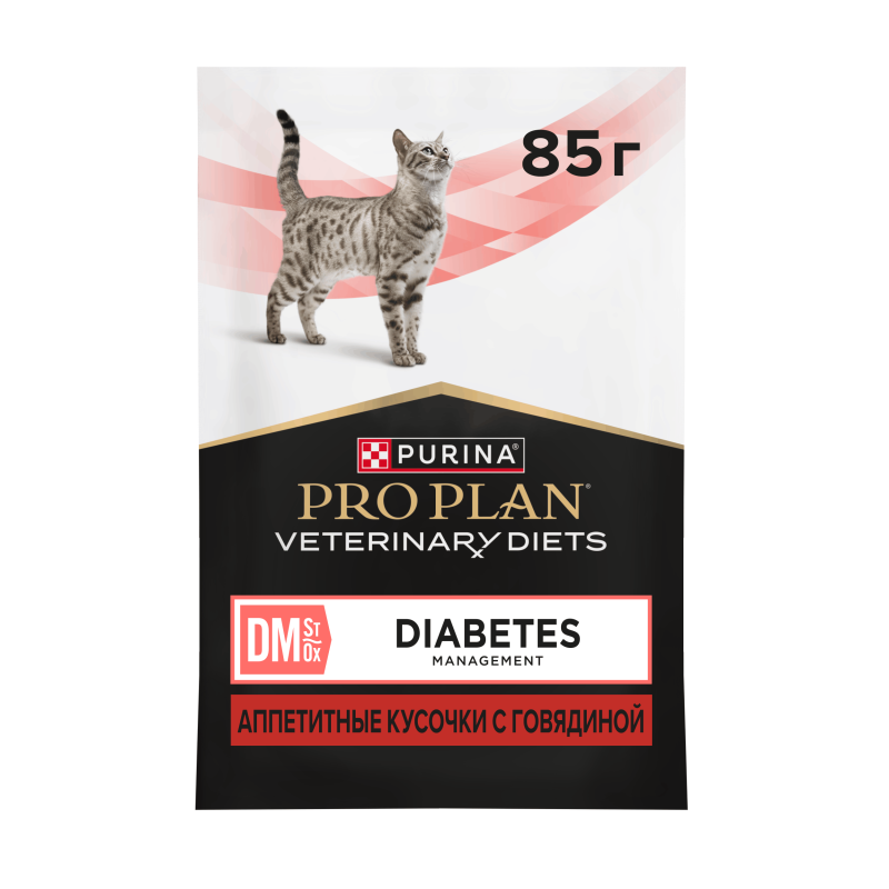 Влажный корм для кошек диетический PURINA® PRO PLAN® VETERINARY DIETS DM St/Ox Diabetes Management при диабете с говядиной, 85 г x 26 шт.