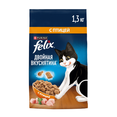 Сухой корм FELIX® Двойная Вкуснятина® для взрослых кошек, с птицей, 1,3 кг
