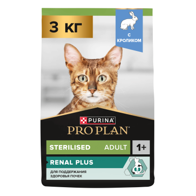 Сухой корм PRO PLAN® Sterilised Adult RENAL PLUS для взрослых стерилизованных кошек, с кроликом, 3 кг