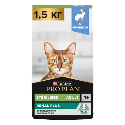 Сухой корм PRO PLAN® Sterilised Adult RENAL PLUS для взрослых стерилизованных кошек, с кроликом, 1.5 кг