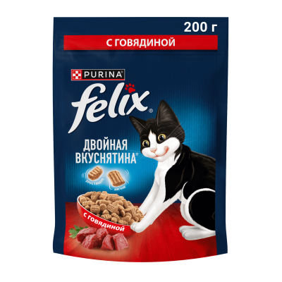 Сухой корм FELIX® Двойная Вкуснятина® для взрослых кошек, с говядиной, 200г