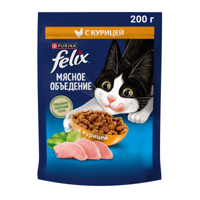 Сухой корм FELIX® Мясное Объедение для взрослых кошек, с курицей, 200 г