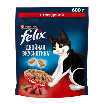 Сухой корм FELIX® Двойная Вкуснятина® для взрослых кошек, с говядиной, 600 г