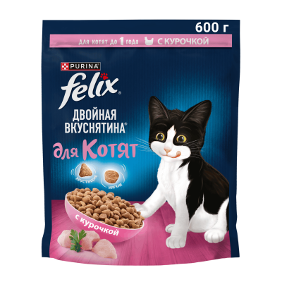 Сухой корм FELIX® Двойная Вкуснятина® для котят до года, с курочкой, 600 г