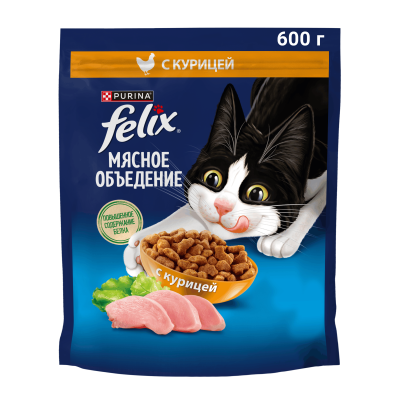 Сухой корм FELIX® Мясное Объедение для взрослых кошек, с курицей, 600 г