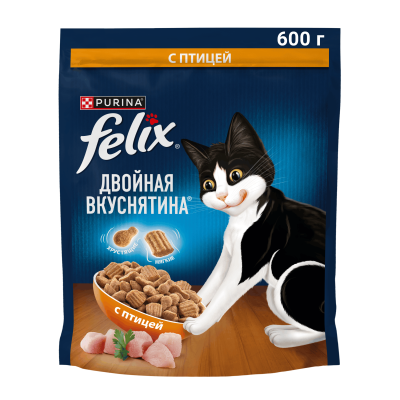 Сухой корм FELIX® Двойная Вкуснятина® для взрослых кошек, с птицей, 600 г