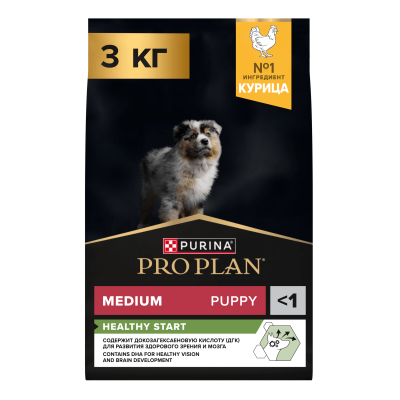 Сухой корм PRO PLAN® HEALTHY START для щенков средних пород, с высоким содержанием курицы, 3 кг