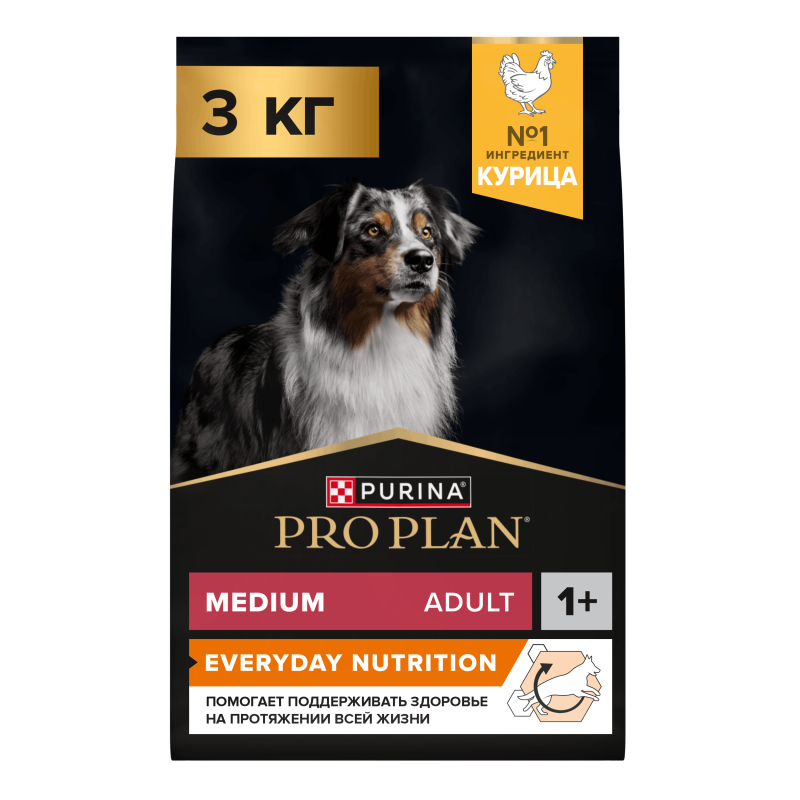 Сухой корм PRO PLAN® EVERYDAY NUTRITION для взрослых собак средних пород, с высоким содержанием курицы, 3 кг