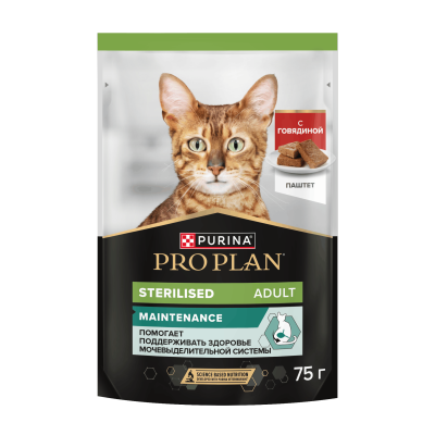 Влажный корм PRO PLAN® Sterilised MAINTENANCE для взрослых стерилизованных кошек, паштет с говядиной, 75 г x 26 шт.