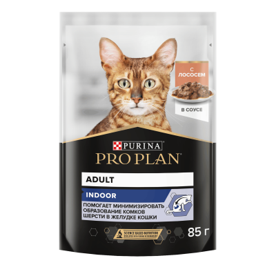 Влажный корм PRO PLAN® INDOOR для взрослых кошек, живущих дома, с лососем в соусе, 85 г x 26 шт.