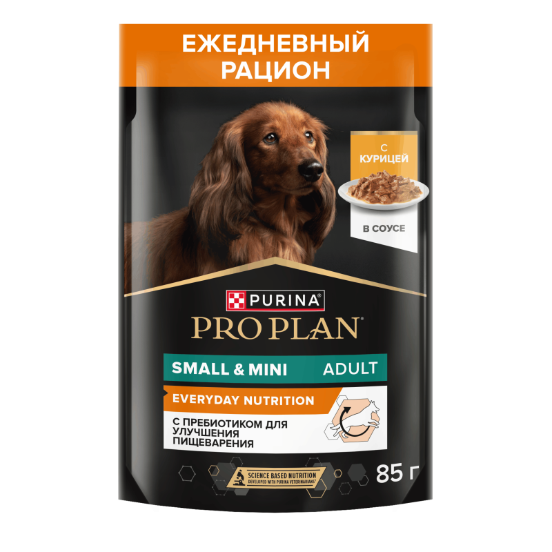 Влажный корм PRO PLAN® для взрослых собак мелких и карликовых пород, с курицей в соусе, 85 г