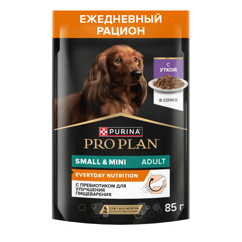 Влажный корм PRO PLAN® для взрослых собак мелких и карликовых пород, с уткой в соусе, 85 г