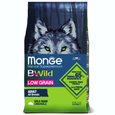 Сухой корм Monge Dog BWild LOW GRAIN для взрослых собак, низкозерновой, из мяса дикого кабана 2,5 кг