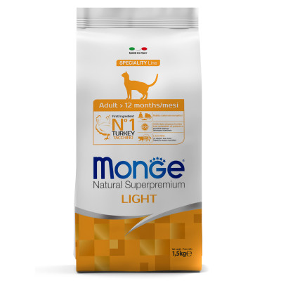Сухой корм Monge Cat Speciality Line Light для кошек, низкокалорийный, из индейки 1,5 кг