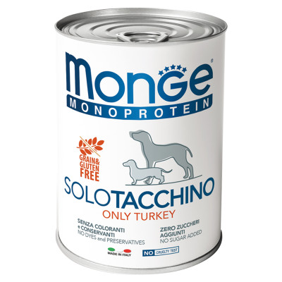 Влажный корм Monge Dog Monoprotein для собак, паштет из индейки, консервы 400 г